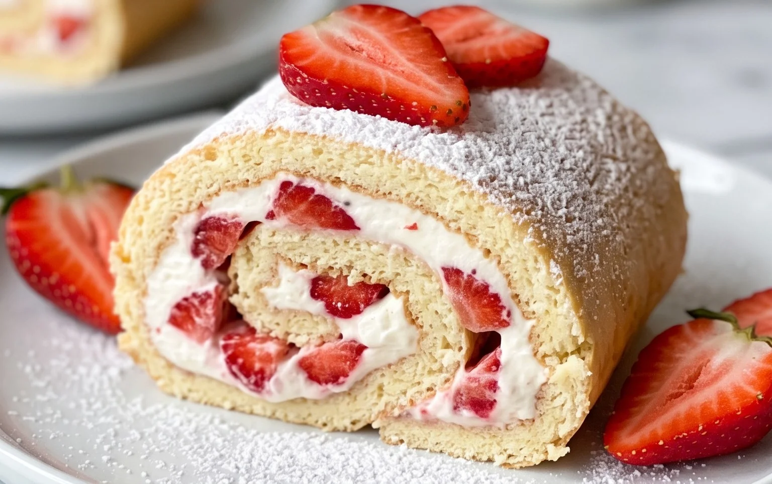 Erdbeer-Biskuitrolle mit Mascarpone  Rezept