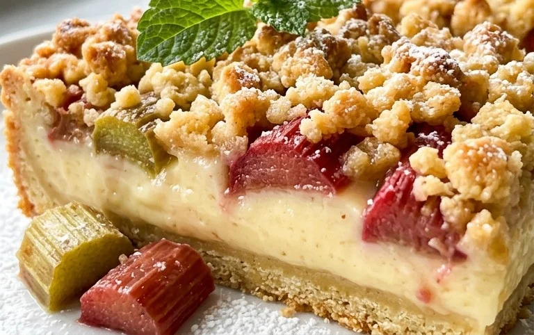 Rhabarberkuchen mit Pudding und Streuseln – wie von Oma